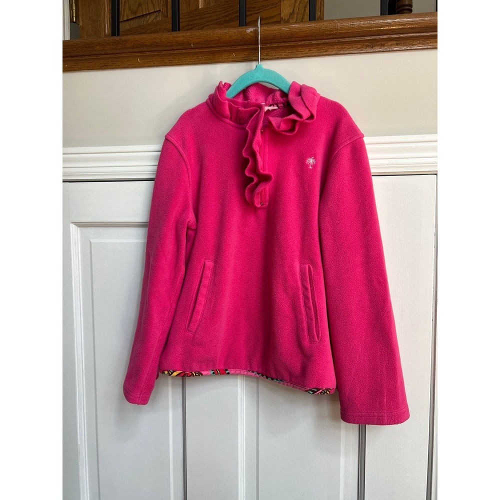 Lilly pultizer ruffle fleece‎ pink pullover girls size 8!